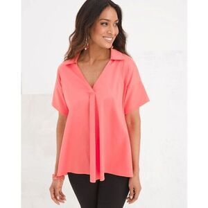 NWT Chicos Trapeze knit/woven Pink shirt top 2 (12/14 L)